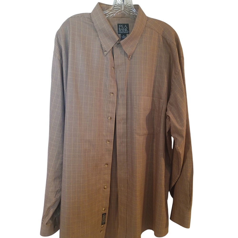 Jos. A. Bank Travelers Collection Mens XL Brown Micro Check Button Down Shirt